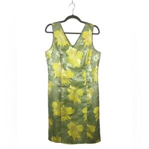 Anne Klein Suit Separates Sheath Dress Satin Floral V Neck & Back Small Pleat